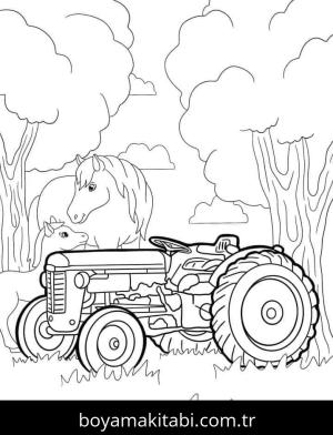 Traktör boyama sayfası – eğlenceli etkinlik, el becerilerini geliştirir