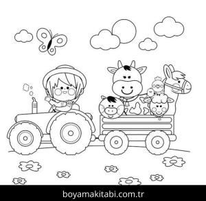 Traktör boyama sayfası – çocuk aktivitesi, PDF indir