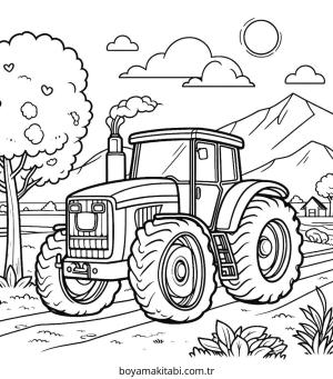 Traktör boyama sayfası – sevimli karakter, sanatsal çalışma