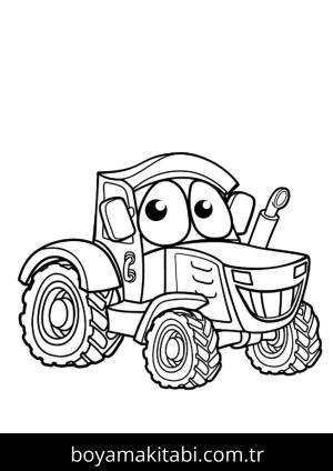 Traktör boyama sayfası – PDF indir, sevimli karakter