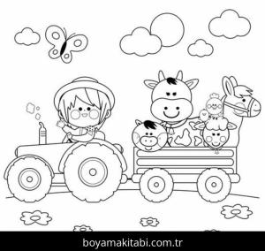 Traktör boyama sayfası – keyifli zaman, renkli çizimler