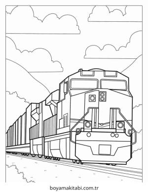 Tren boyama sayfası – çizgi film temalı, basit çizim