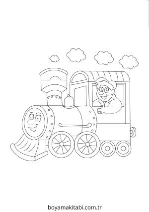 Tren boyama sayfası – çocuk aktivitesi, PDF indir
