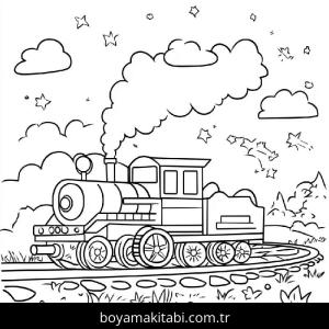 Tren boyama sayfası – çocuk aktivitesi, PDF indir