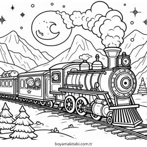Tren boyama sayfası – çocuklar için, çizgi film temalı