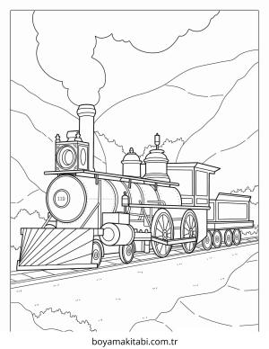 Tren boyama sayfası – sevimli karakter, sanatsal çalışma