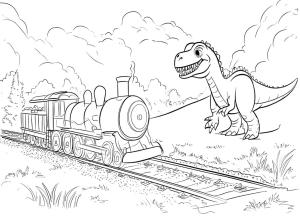 Tren boyama sayfası,  coloring page, Tren ve dinozorları çizin, 