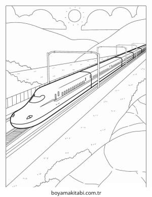 Tren boyama sayfası – çocuk aktivitesi, PDF indir