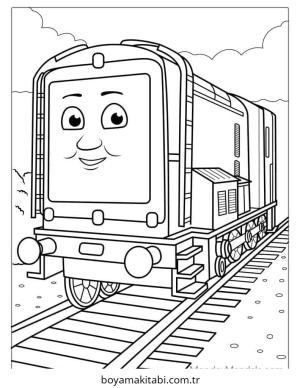 Tren boyama sayfası – PDF indir, sevimli karakter