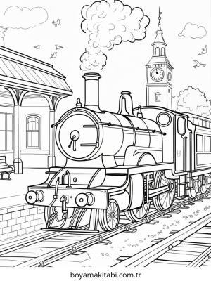 Tren boyama sayfası – keyifli zaman, renkli çizimler