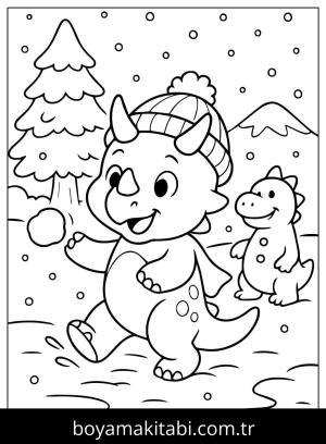 Triceratops Dinazor boyama sayfası,  coloring page, , Triceratops In The Snow Coloring Page