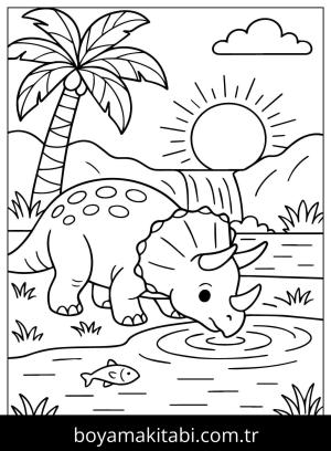 Triceratops Dinazor boyama sayfası,  coloring page, , Triceratops At Sunrise Coloring Page