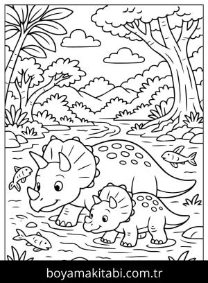 Triceratops Dinazor boyama sayfası,  coloring page, , Triceratops In The Valley Coloring Page