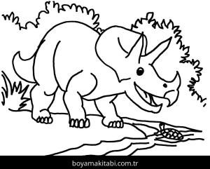 Triceratops Dinazor boyama sayfası,  coloring page, , Triceratops Talk With Turtle Next To The River