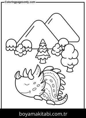Triceratops Dinazor boyama sayfası,  coloring page, , Triceratops And Mountain