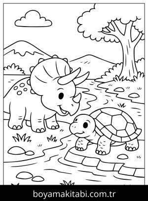 Triceratops Dinazor boyama sayfası,  coloring page, , Triceratops And Mountain Coloring Page