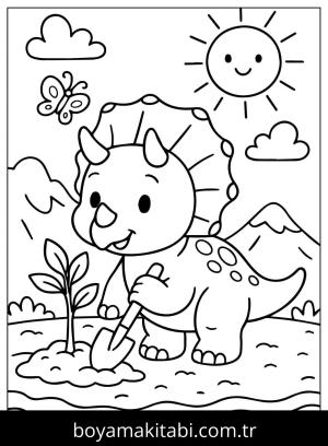 Triceratops Dinazor boyama sayfası,  coloring page, , Triceratops With Flowers Coloring Page