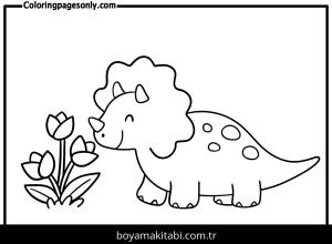 Triceratops Dinazor boyama sayfası,  coloring page, , Dinosaur With Flowers1