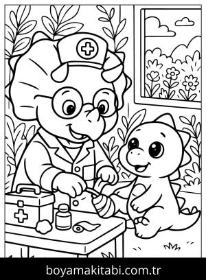 Triceratops Dinazor boyama sayfası,  coloring page, , Cartoon Triceratops Doctor Coloring Page