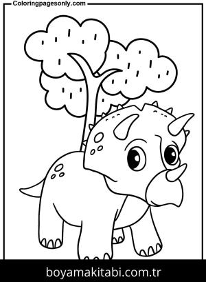 Triceratops Dinazor boyama sayfası,  coloring page, , Triceratops With Tree