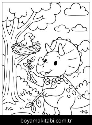 Triceratops Dinazor boyama sayfası,  coloring page, , Triceratops And Bird Coloring Page