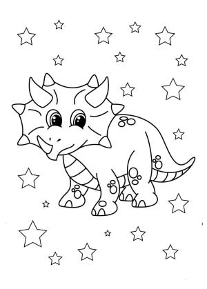 Triceratops boyama sayfası,  coloring page, Bebek Triceratops Ve Yıldız, 