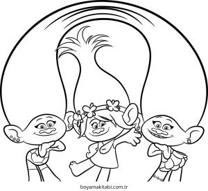 Trolls boyama sayfası – çizgi film temalı, basit çizim