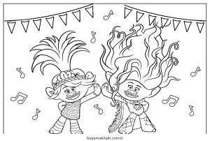 Trolls boyama sayfası – okul öncesi, evde etkinlik