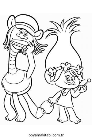 Trolls boyama sayfası – çocuk aktivitesi, PDF indir