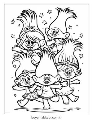 Trolls boyama sayfası – el becerilerini geliştirir, boyama çalışması