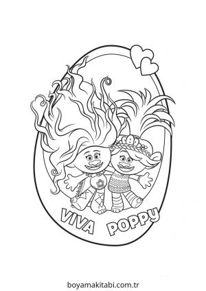 Trolls boyama sayfası – çizgi film temalı, basit çizim