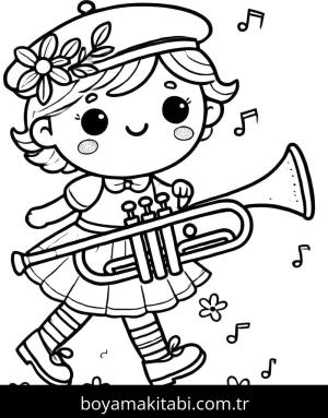 Trompet boyama sayfası – basit çizim, kolay boyama