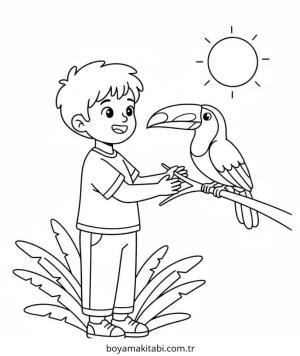 Tukan boyama sayfası – renkli çizimler, okul öncesi