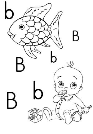 Türk Alfabesi Harfleri boyama sayfası,  coloring page, B harfi bebek ve balık anlamına gelir, 