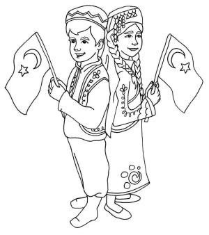 Türk Bayrağı boyama sayfası,  coloring page, İki çocuk tutun Türk Bayrağı, 