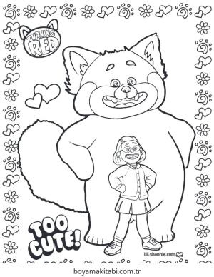 Turning Red boyama sayfası – sevimli karakter, sanatsal çalışma