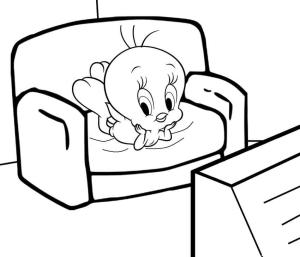 Tweety Kuş boyama sayfası,  coloring page, Tweety Kuş TV izliyor, 