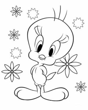 Tweety Kuş boyama sayfası,  coloring page, Tweety Kuş ve Çiçek, 