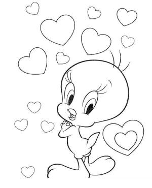 Tweety Kuş boyama sayfası,  coloring page, Kalpli Tweety Kuşu, 