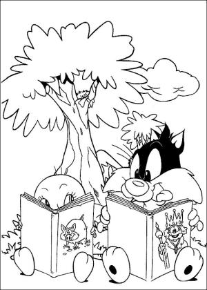 Tweety Kuş boyama sayfası,  coloring page, Tweety ve Sylvester Okuma, 