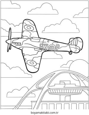 Uçak boyama sayfası – çocuklar için, çizgi film temalı