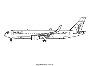 Uçak boyama sayfası – basit çizim, kolay boyama