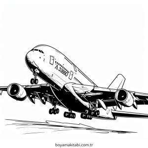 Uçak boyama sayfası – PDF indir, sevimli karakter