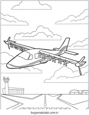 Uçak boyama sayfası – el becerilerini geliştirir, boyama çalışması