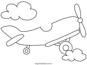 Uçak boyama sayfası – çizgi film temalı, basit çizim