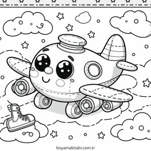 Uçak boyama sayfası – çizgi film temalı, basit çizim