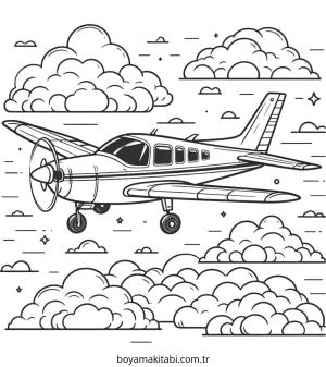 Uçak boyama sayfası – çizgi film temalı, basit çizim