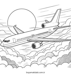 Uçak boyama sayfası – çocuklar için, çizgi film temalı