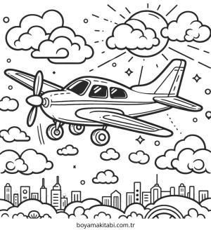 Uçak boyama sayfası – PDF indir, sevimli karakter