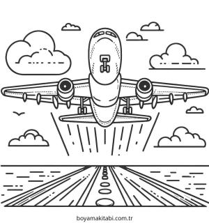 Uçak boyama sayfası – PDF indir, sevimli karakter
